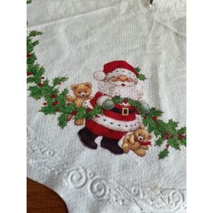 Vintage Unbranded White Felt Christmas Tree Skirt Santa Claus & Bears